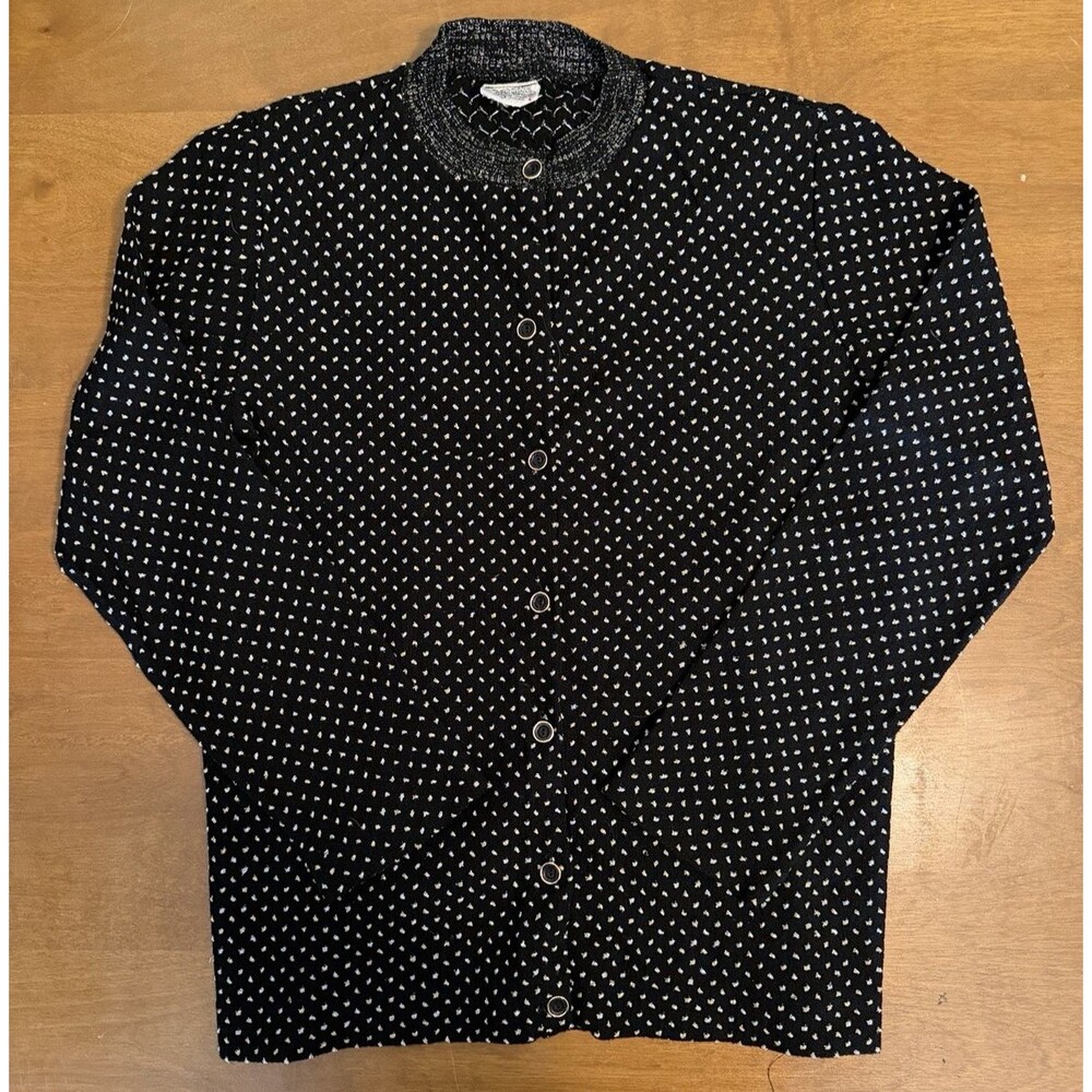 Vintage Nashar Freres Cardigan Sweater Women's XS-S Black Retro Metallic Dots